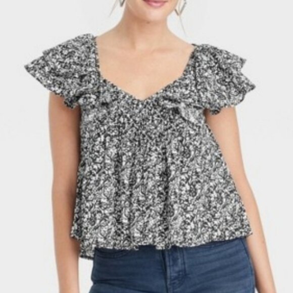 100% cotton aline floral ruffle sleeve tank top Universal Thread - Picture 1 of 6